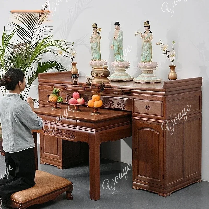 N63 Solid Wood Altar Buddha Table Chinese Style Shrine Altar Incense Case Temple Offering Table Household God Table