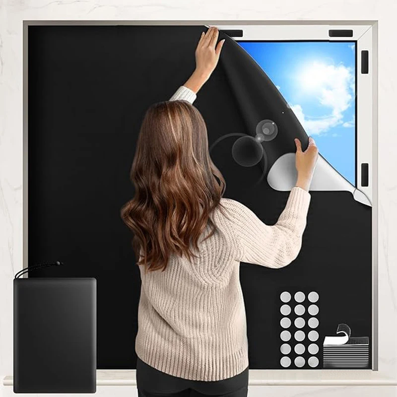 

Lightproof Window Cover Blackout Privacy Film Darkest Tint Glass Cloth Anti Peep Stickers Home Office Black Curtain