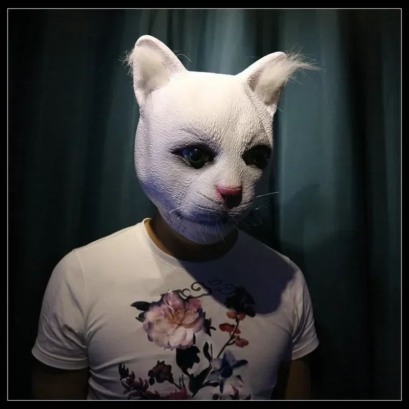 Cute White Cat Mask Elephant Mouse Cosplay Black Cat Latex Mask Ball Animal Head Headgear Novelty Rave Party Props Carnaval Mask