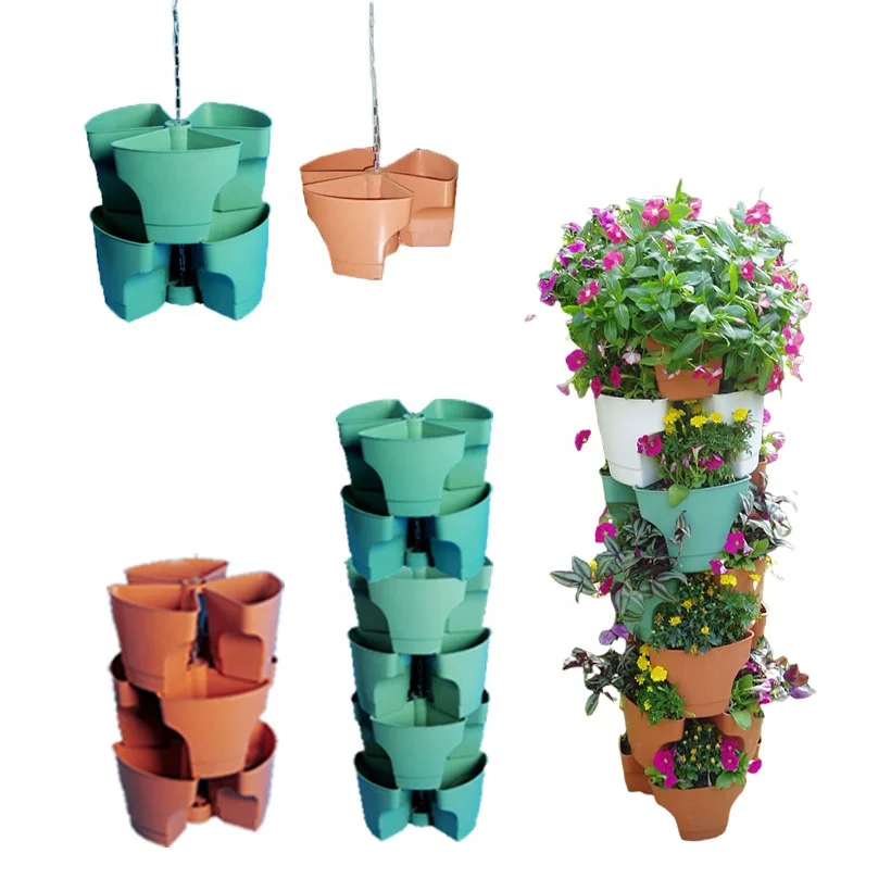 Multiple Use 3 Petals Home Vertical Stackable Self-Watering Gardening Tower DIY Height Wall Hanging Planter