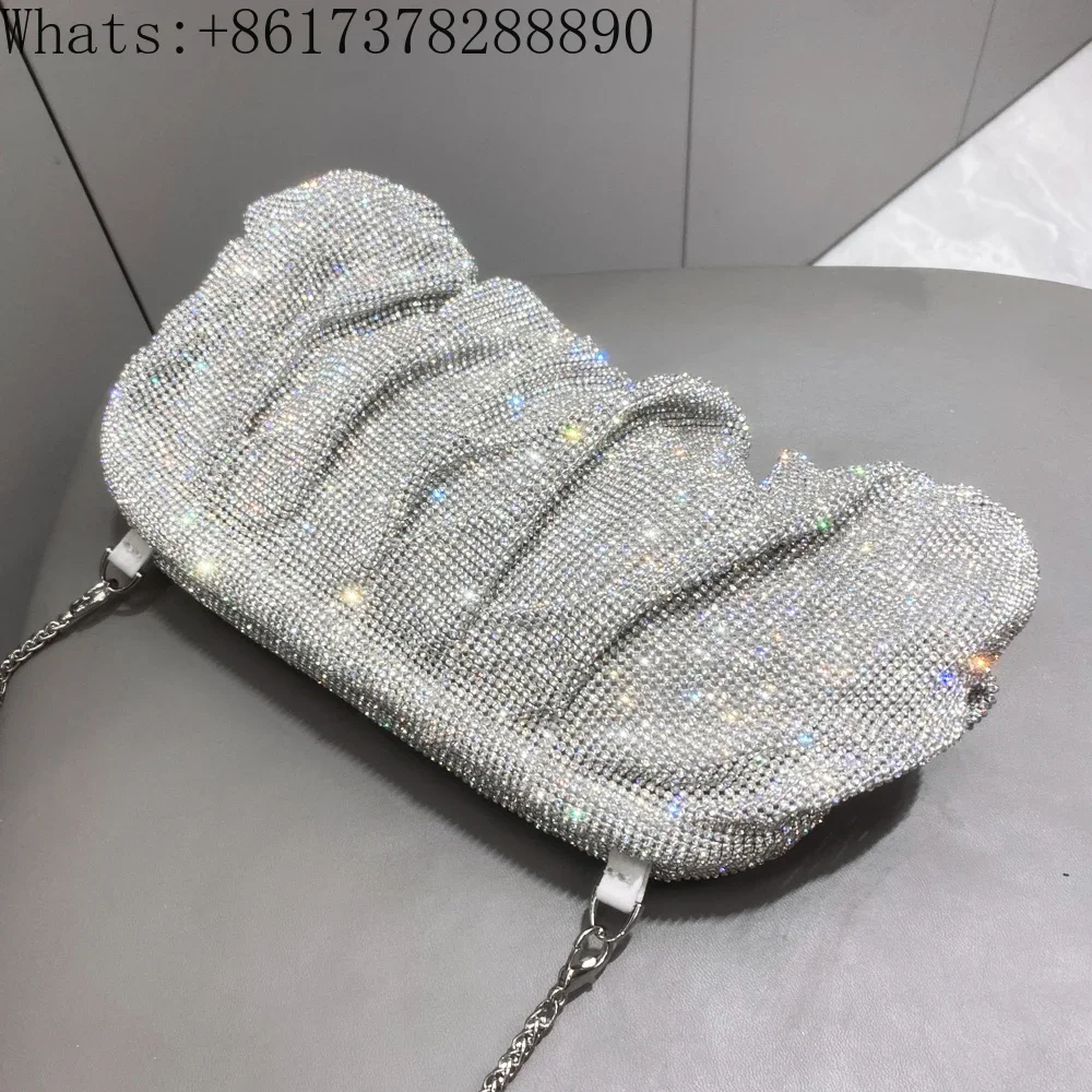 Shiny Rhinestones Handmade Evening Clutch Bags New Folds Purses And Handbags Luxury Designer Wedding Party High Quality