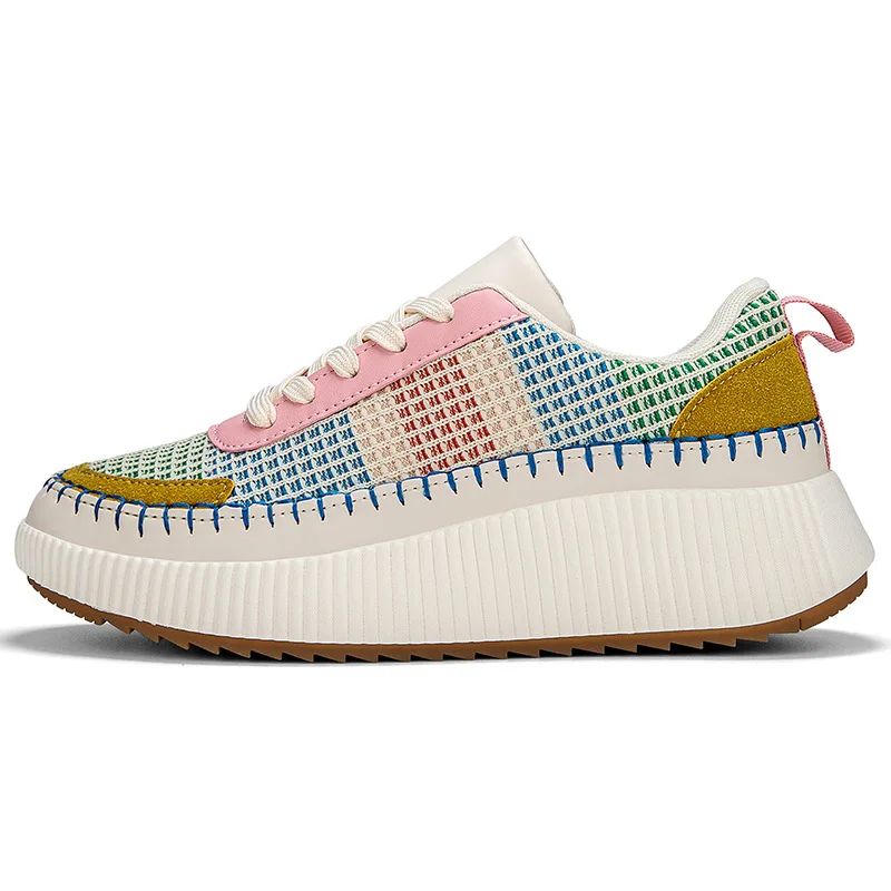 크로스보더 두꺼운 굽 캐주얼 여성 신발 키높이 여성 신발 인기 모델 라운드 토 플랫 힐 고무 밑창