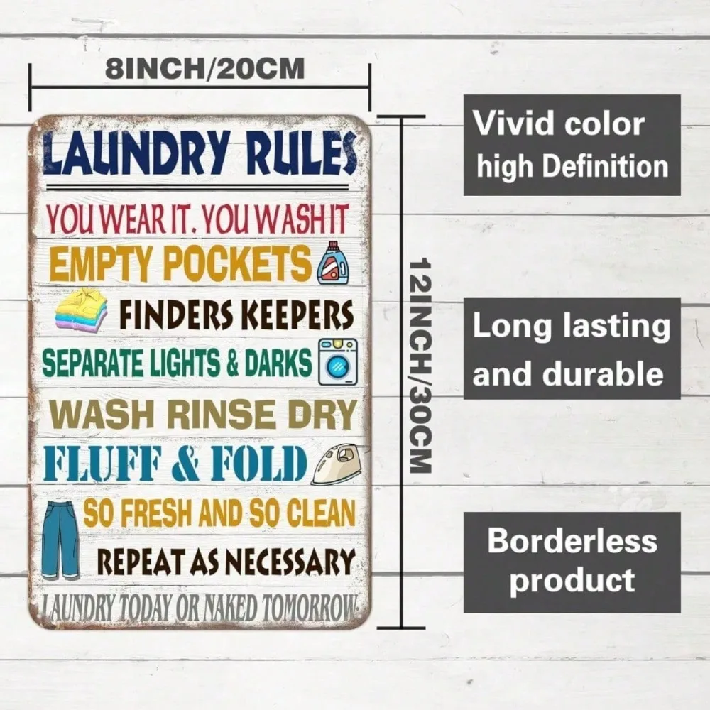CIFbuy Vintage Laundry Rules Aluminum Wall Art 8x12 Inch, Waterproof Metal Sign for Home Bathroom Kitchen Farmhouse Decor