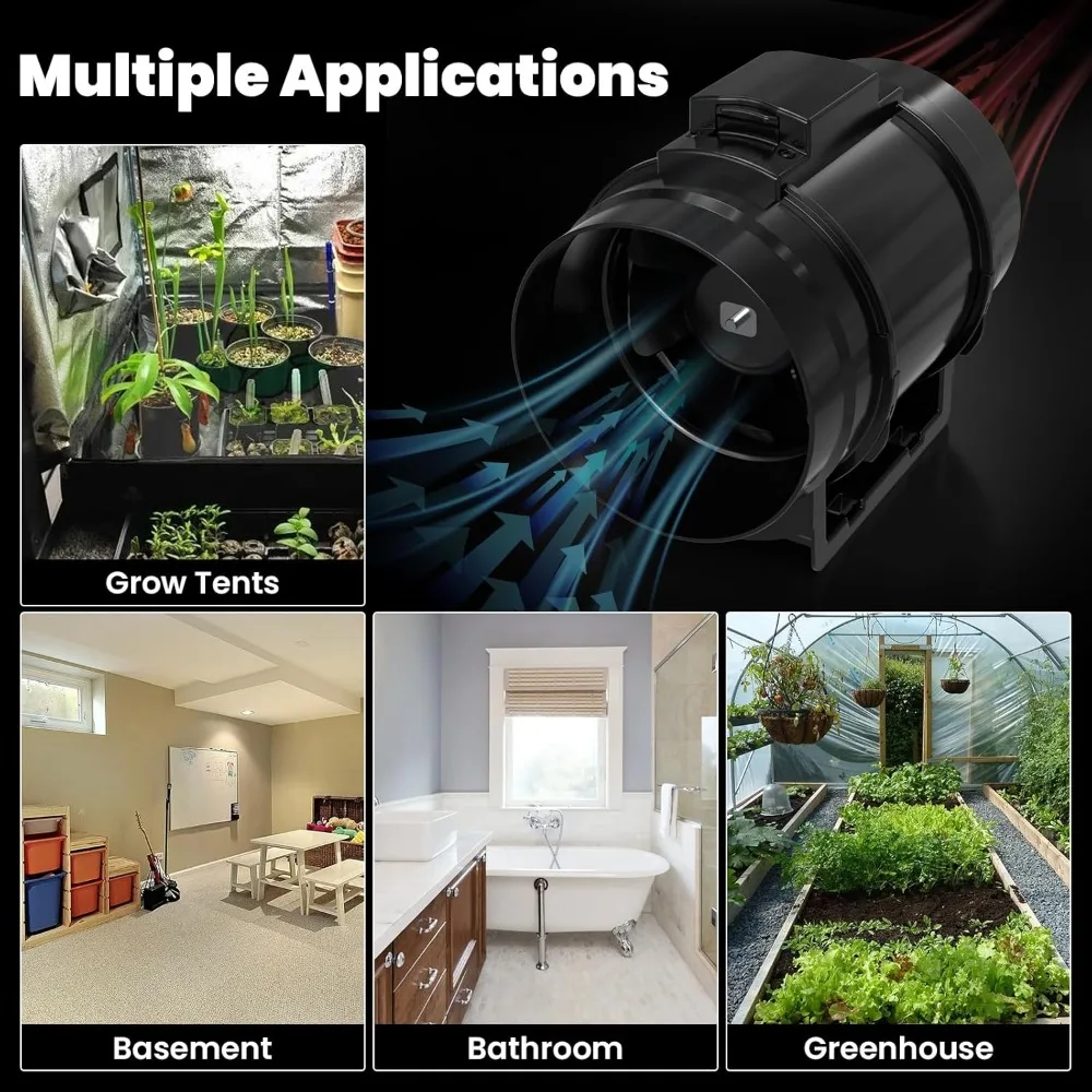 مروحة قناة مضمنة هادئة مقاس 8 بوصة مع مروحة خيمة نمو وحدة تحكم في السرعة، مروحة عادم تهوية للتدفئة والتبريد، CloudStorm S8