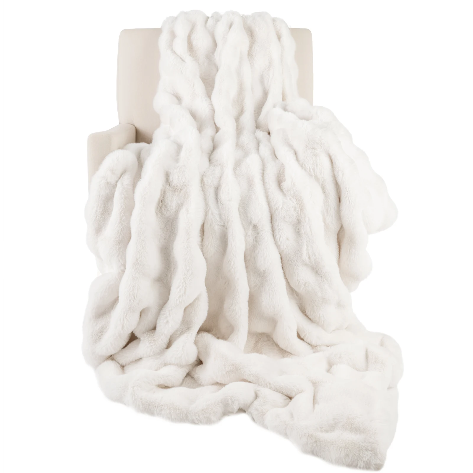 Luxuriöse Überwurfdecke aus Kunstfell, flauschige Plüsch-Kaninchenfell-Blasendecke für Bett, Sessel, Sofa, gemütliche, weiche, dicke, warme Dekoration
