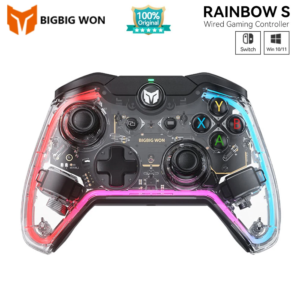 

Оригинальный BIGBIG WON игровой контроллер Rainbow S USB проводной Bluetooth геймпад 6-осевой гироскоп RGB для ПК Switch/Win10 & 11 PS4 via R90