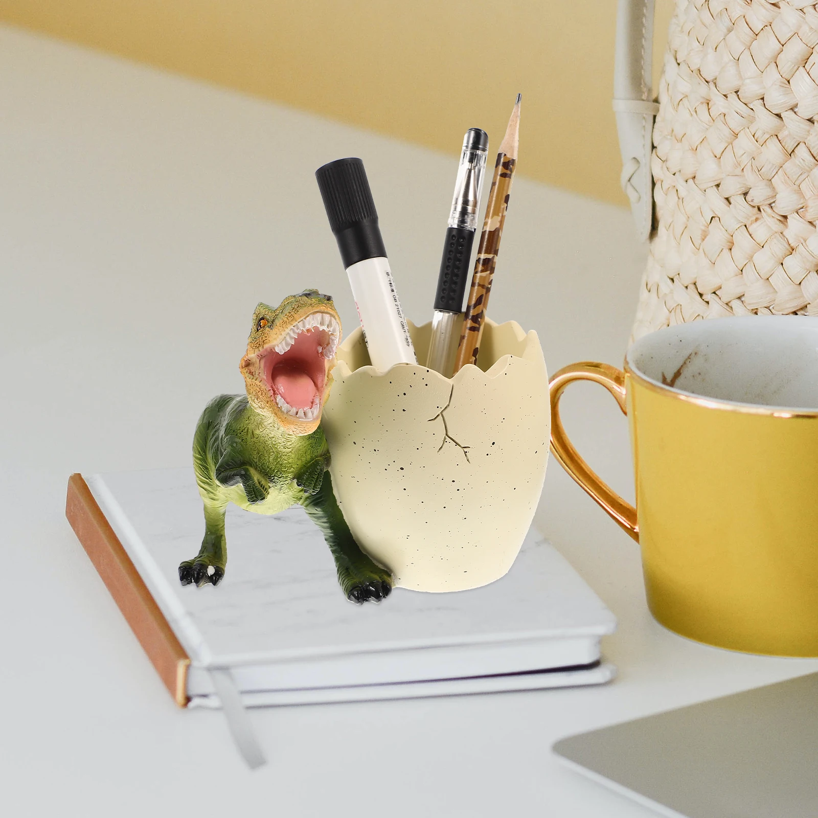 

Dinosaur Storage Pen Holder Cute Holders Cartoon Character Resin Novelty with for Desk Animal Shaped Pencil