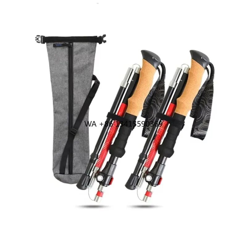 

7075 Hot Sale Adjustable Trekking Hiking Poles Walking Stick Ultralight Custom Aluminum Durable Quick Lock System 65cm-135cm 004