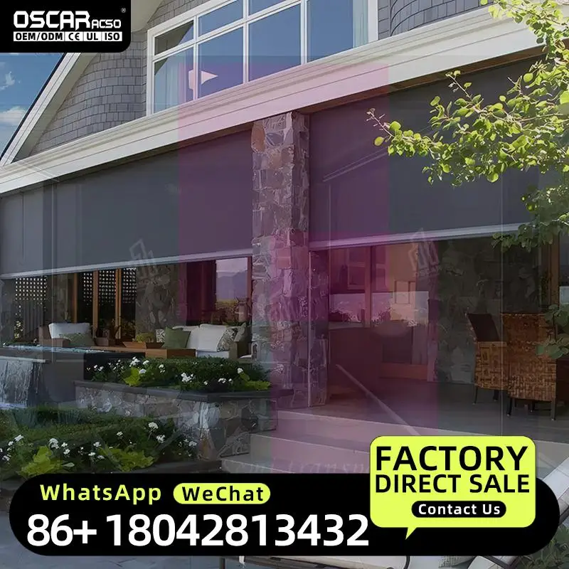 Hot Selling Electric Motorized Patio Shade Built in Zip Waterproof Window Screen for Balcony Wind and Sun Protection Wholesale R