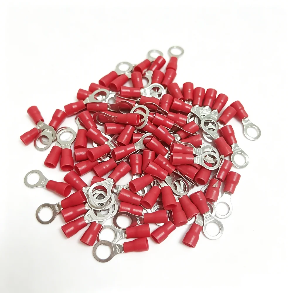 50PCS RV1.25-6  Insulated Ring Terminal O-Type Cold-Press Copper Wire Crimp Terminal Electrical Cable Lug Connector