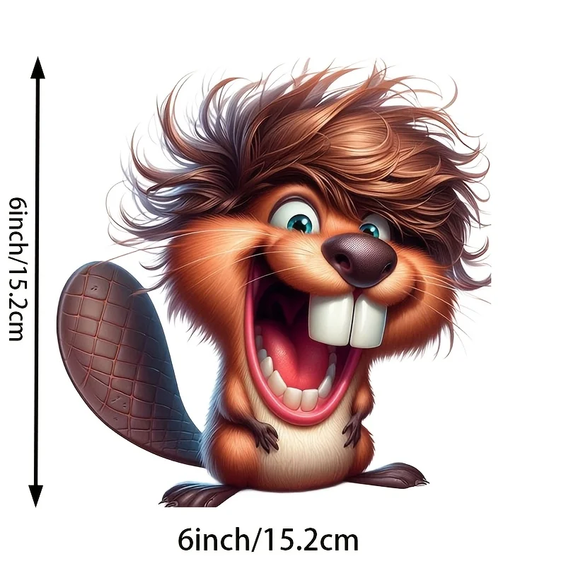 High-Quality Waterproof Vinyl Stickers Featuring a 6-Inch Adorable Cartoon Beaver Perfect for Use on Cars Laptops Bottles Trucks