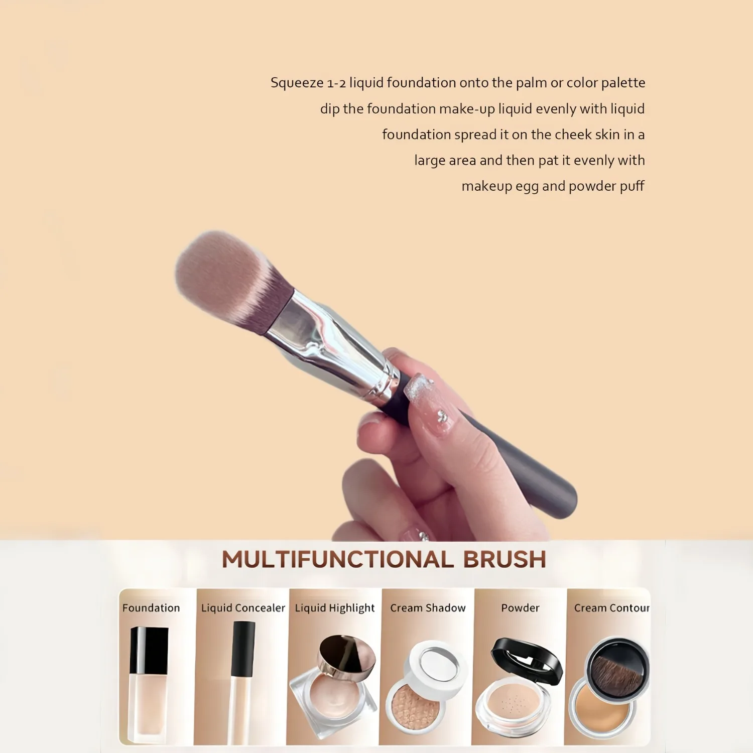 Liquid Foundation Brush Soft Synthetic Bristles Streak-Free for Liquid Cream All Skin Types Face Makeup Tool