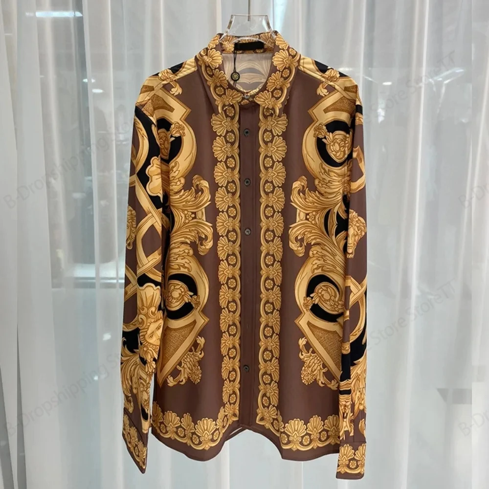 Long Sleeve Hawaiian Shirt Black Golden Floral 3D Printed Shirt Men/Women Fashion Casual Luxury Shirts European American Style