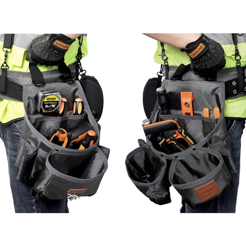 공구 벨트, 서스펜더와 자석 공구 파우치가 있는 남성용 공구 벨트. 헤비 듀티 목수/건설 공구 벨트.