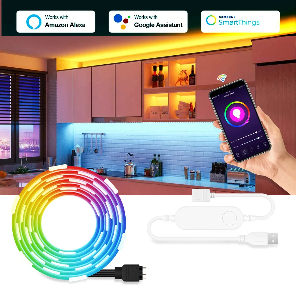 Zigbee 3.0 USB LED Strip DC5V 1M-3M RGB Flexible Light Lamp TV Background Lighting Echo Plus Voice Control Smartthings tuya