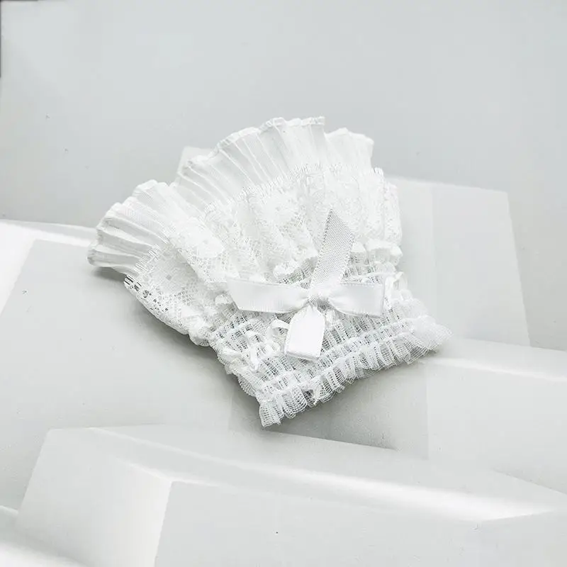 1Pair Detachable Gothic Lolita Wrist Cuffs Bowknot Lace Mesh Fake Flared Sleeves Pleated Ruched False Cuffs Cosplay Accessories