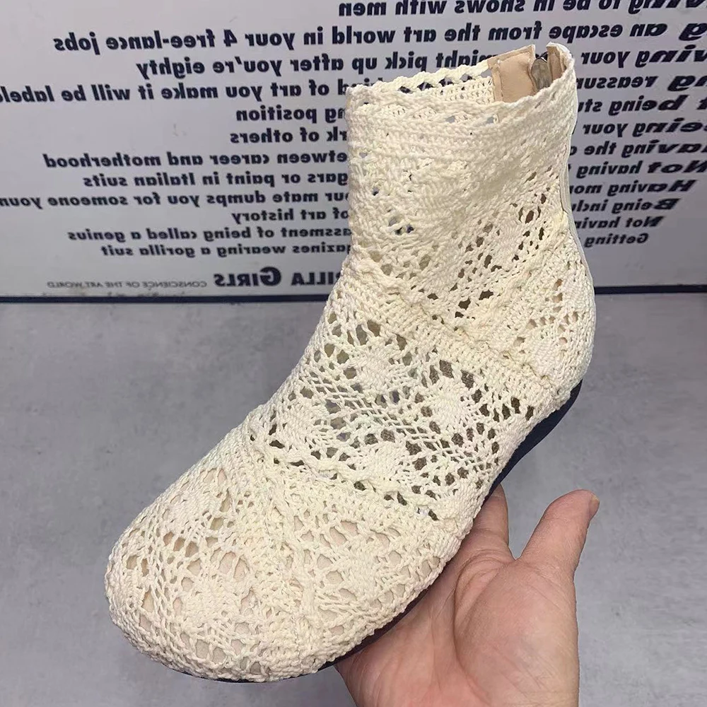 

Летние женские ботинки больших размеров, повседневные сандалии на плоской подошве, противоскользящие, модные, с сетчатыми вставками, кружевные, дышащие, ботильоны