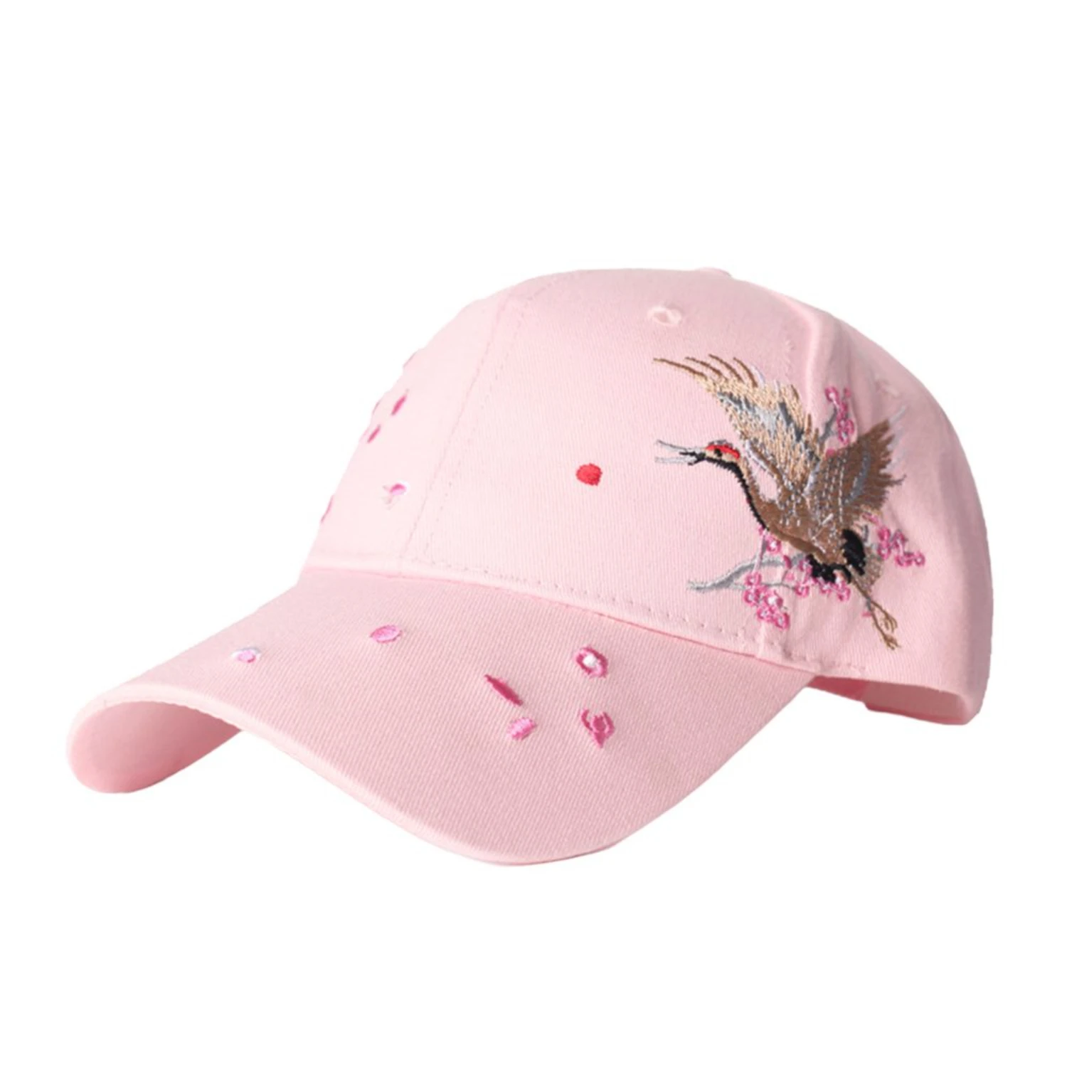 

Chinese Style Bird Embroidery Wide Brim Baseball Cap for Women with Artificial Flowers, Faux Flowers, Fake Flowers - Adjustable