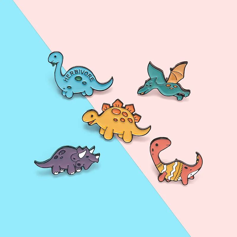 Cartoon Dinosaur Enamel Pins Stegosaurus Pterosauria Brooches for Kids Friends Jurassic Animal Badges Bag Lapel Pin Jewelry Gift