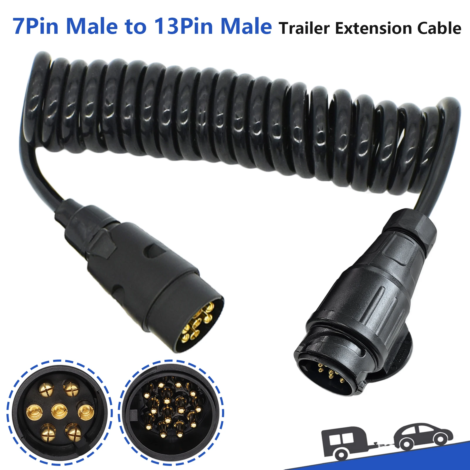 3m Long 7 Pin Male to 13 Pin Male Trailer Extension Lead Curly Cable Towing Plug Trailer Light Connector Car Trailer Accessories