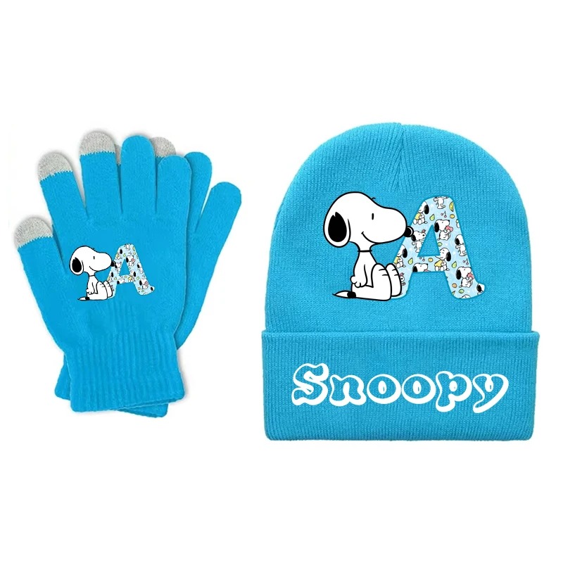 

Snoopy Glove Hat Set Winter Windproof Cold Proof Warm Combination Cute Cartoon Letter Pattern Glove Hat Children's Birthday Gift