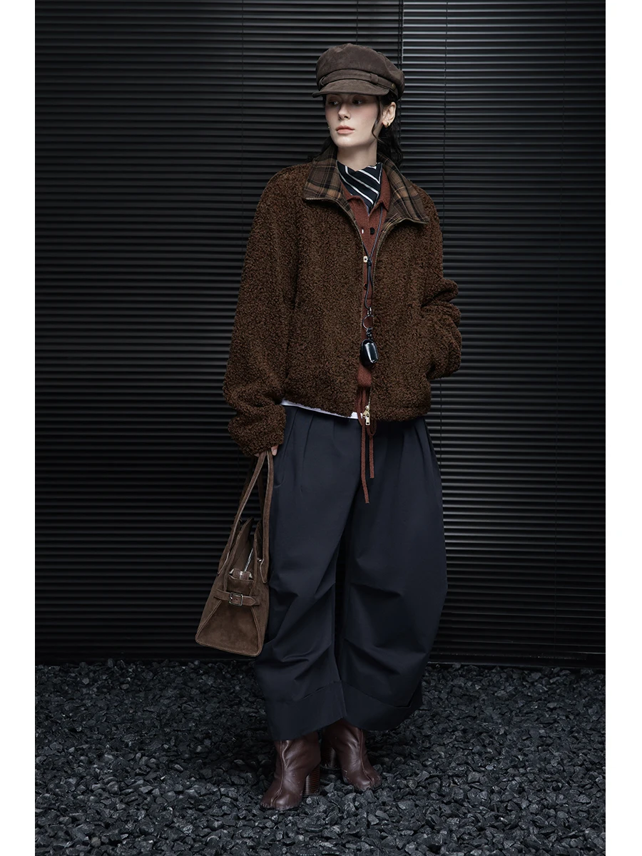 

Cé Brown ort Lamb Fur Jaet Women's 2025 Autumn Winter New Korean Sle Street Faion High-End Unique Stand Collar Coat