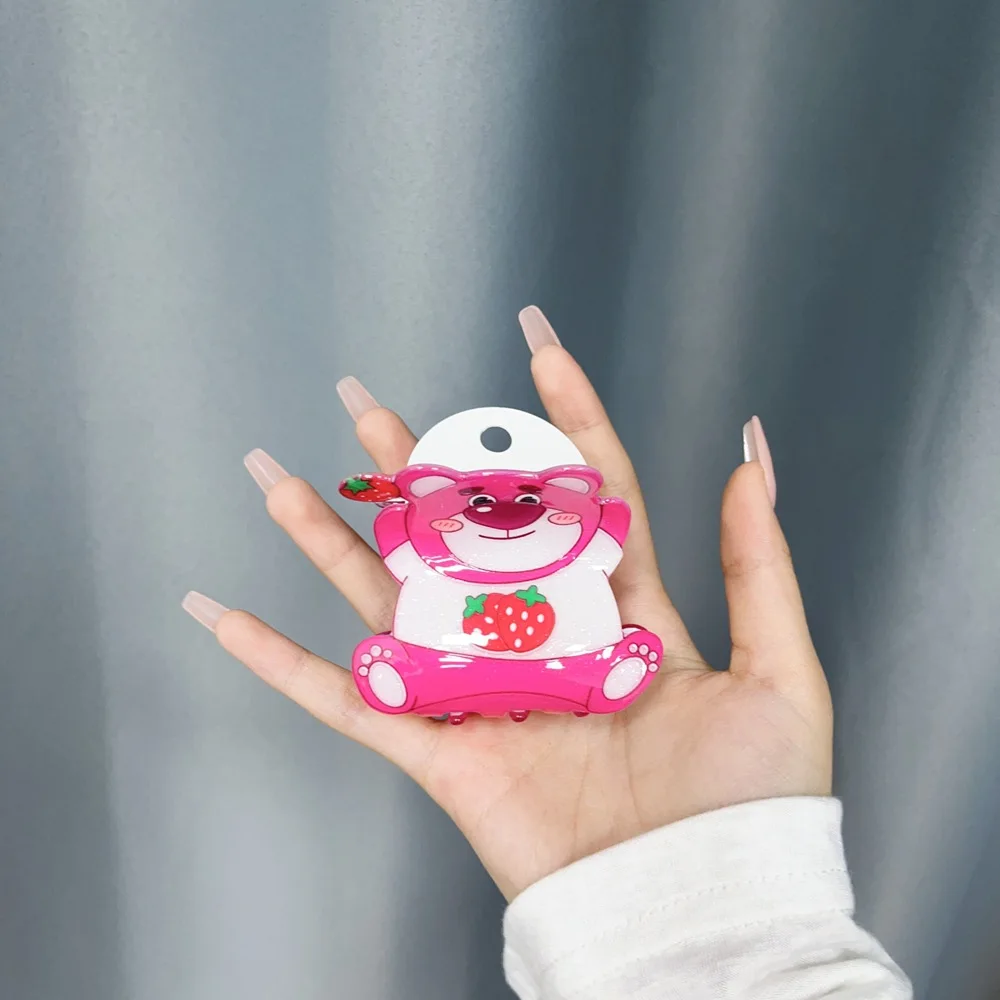 Cartoon Disney Anime Lotso Hairclip Women Cute Strawberry Bear Hair Claw Girl Pink Acrylic Accessory Hairpins Kids Birthday Gift