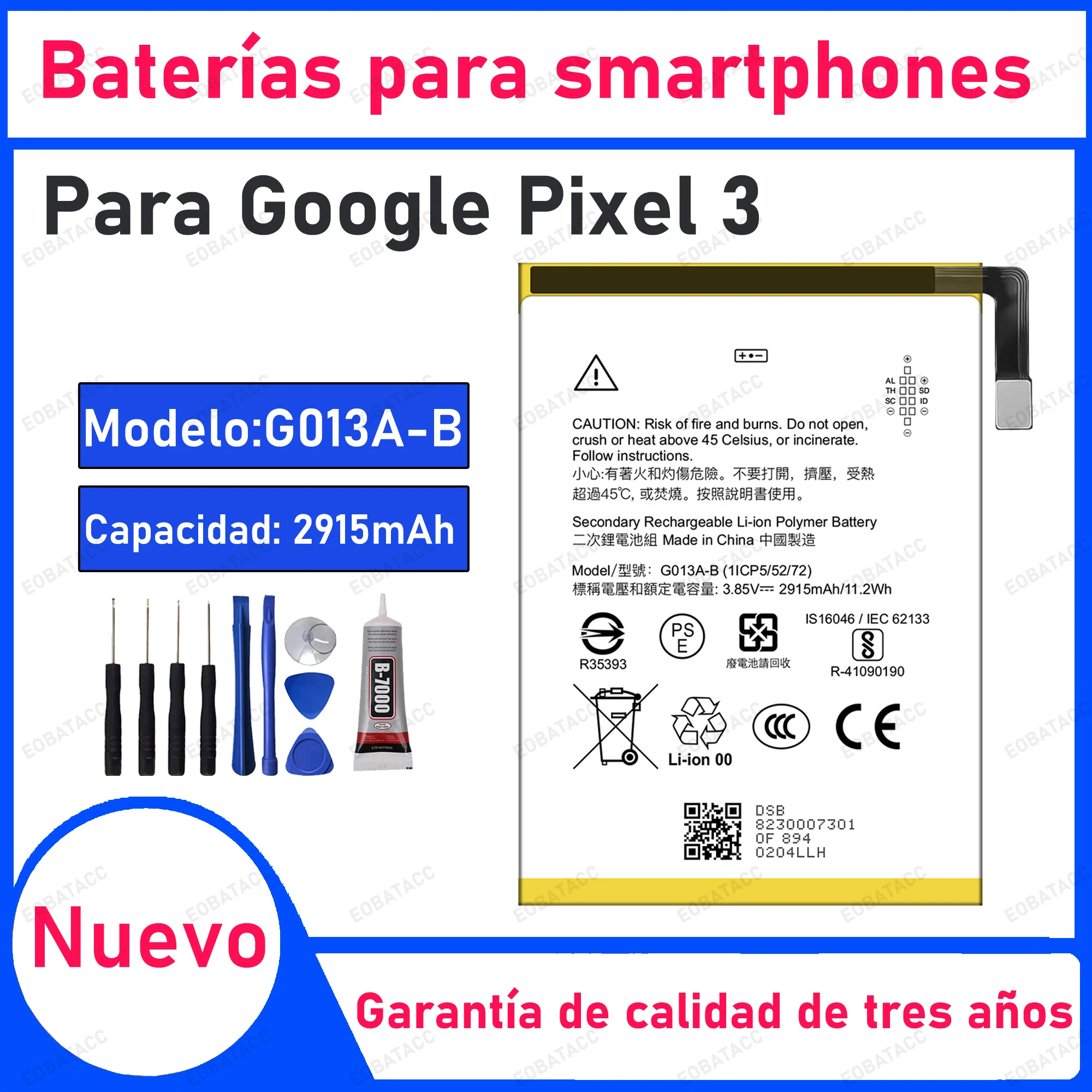 100% New 2915mAh G013A-B Battery For Google Pixel 3 Replacement Bateria+Free Tools