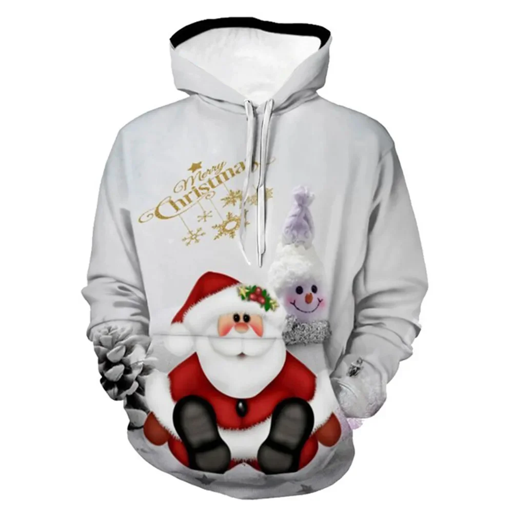 Sweat à capuche homme et femme, sweat à capuche grande taille, vêtements de rue, arbre de Noël, père Noël, bonhomme de neige, 3D