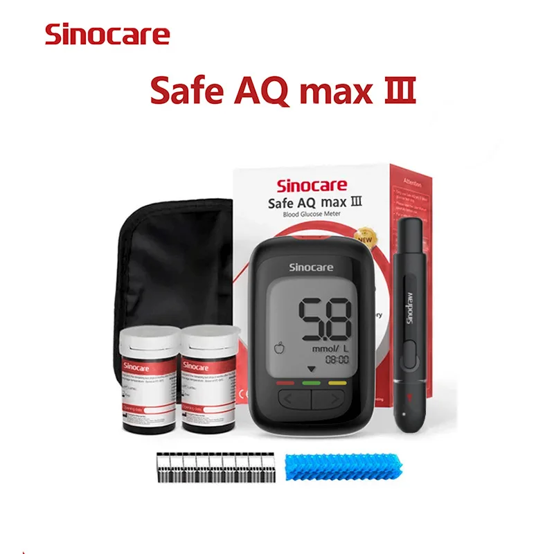 Sinocare Safe AQ max III Blood Glucose Meter Glucometer Kit Diabetes Tester Blood Sugar Test Diabetes Home Medical Device