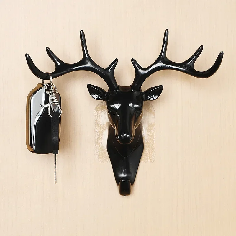 1p Antlers Self-adhesive Hooks Keys Storage Holder Hang On The Wall Hooks Hangers Bag Coat Rack For Home Wall Hanging Decor Deer