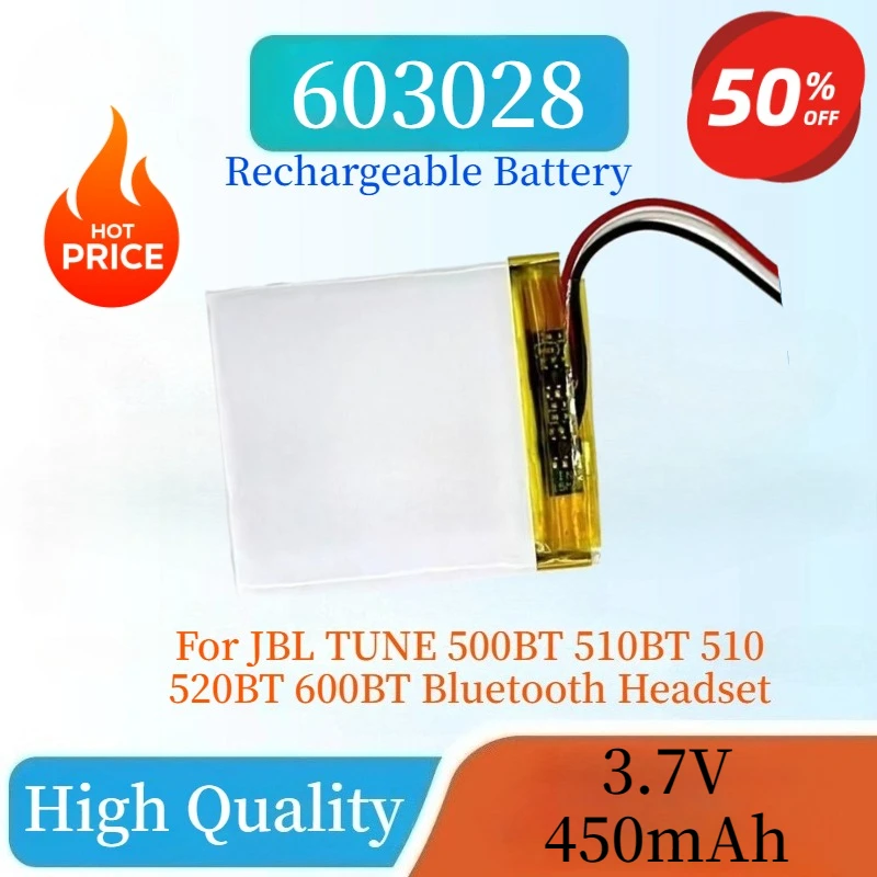 

New 603028 533028 Lithium Polymer Battery 3.7V 450mAh 1.66Wh For JBL TUNE 500BT 510BT 510 520BT 600BT Bluetooth Headset