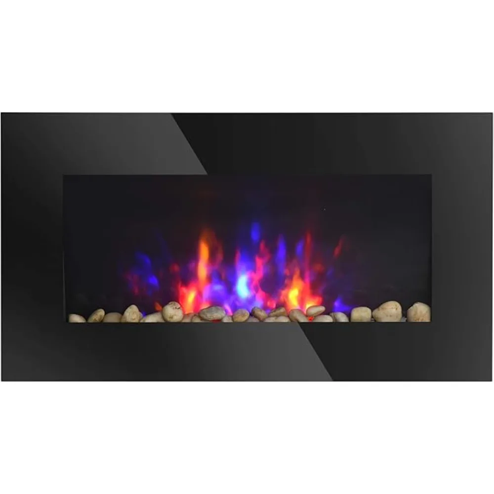 

29" Electric Fireplace, Wall Mounted Fireplace with 7 Adjustable LED Flame Colors, Fireplace Heater for Living Room, Black