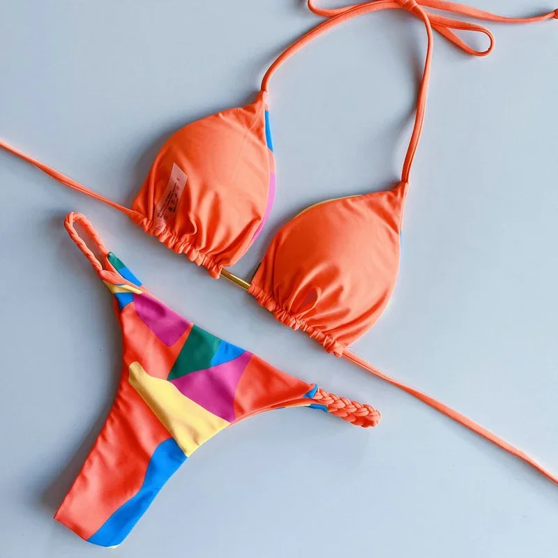 QINJOYER Women Print Swimwear Two Pieces Swimsuit Bathing Suit 2023 String Bikini Set Sexy Biquini Women Beach Wear Swim Suit