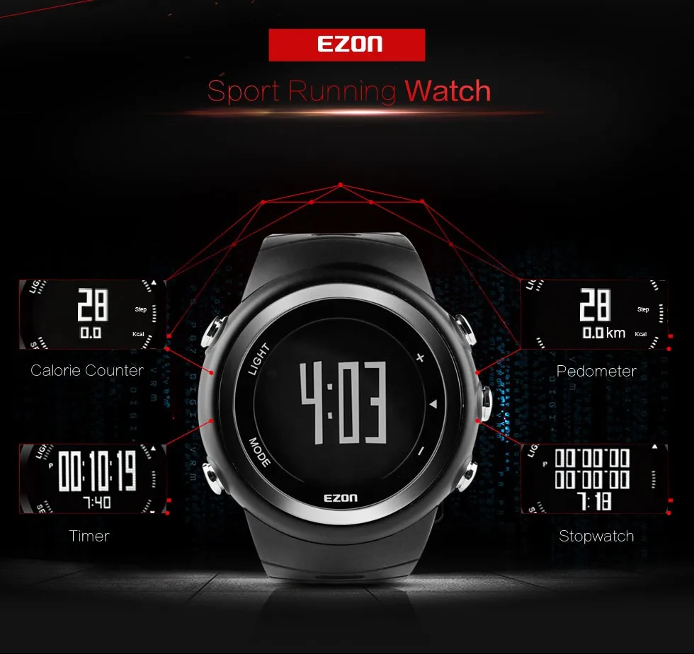 

EZON New Fashion Woman Digital Sport Watch for Outdoor Running with Alarm Clock Stopwatch Countdown Timer Waterproof 50m L008