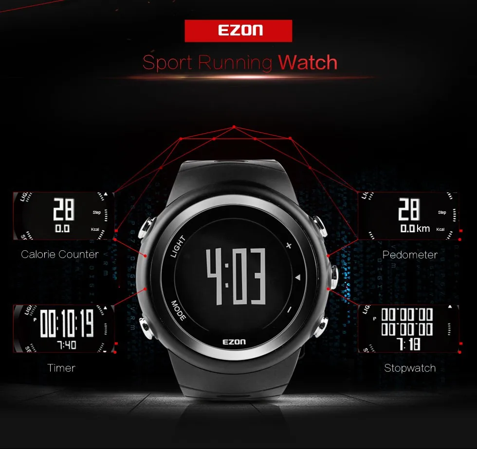 EZON New Fashion Woman Digital Sport Watch for Outdoor Running with Alarm Clock Stopwatch Countdown Timer Waterproof 50m L008