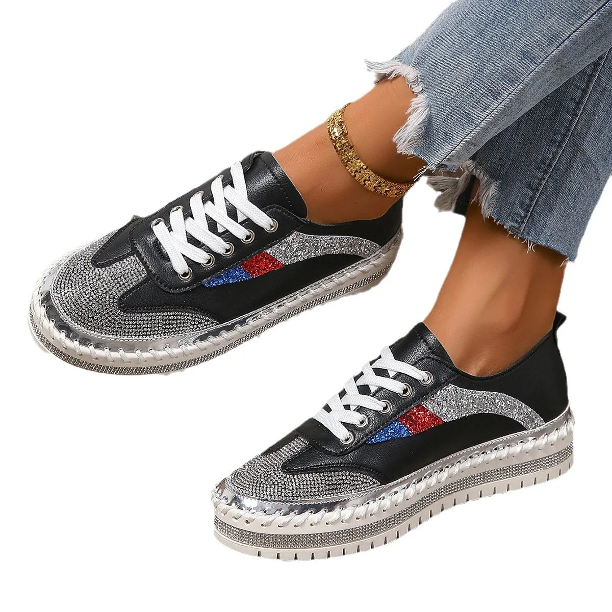 Summer Shoes Ladies Autumn Round Toe 2025 Fashion Women's Espadrilles Platform All-Match Casual Female Sneakers Rivets Studs Fla image 5