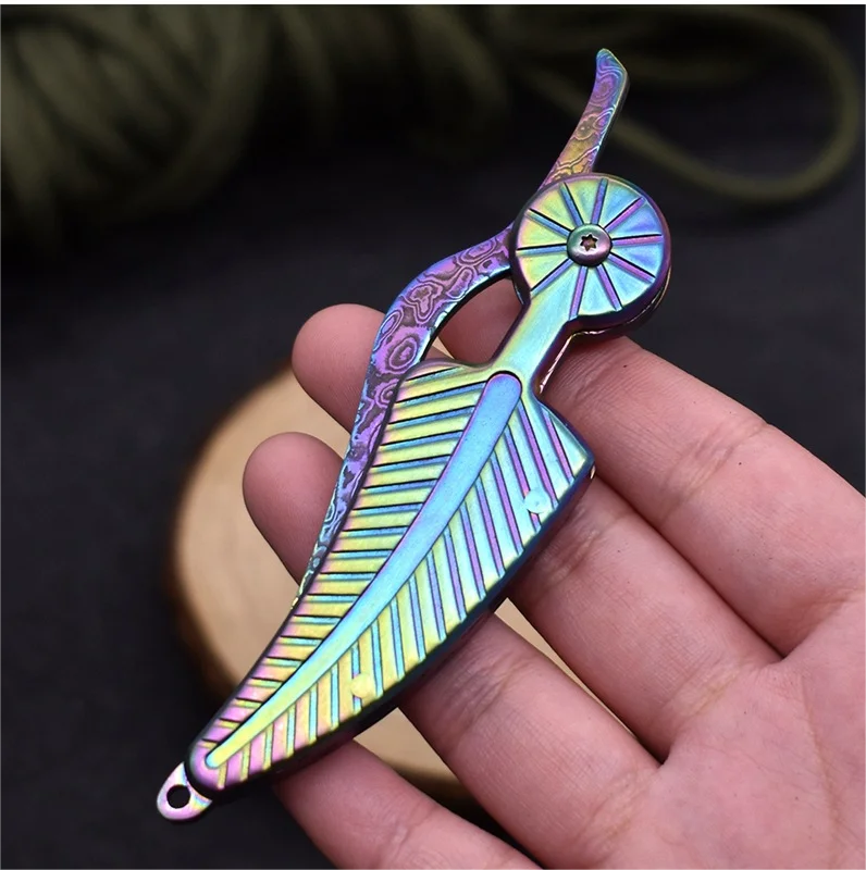 Creative Folding Knife Damascus Steel Outdoor Portable Camping Hunting Survival Tools Hiking Climbing EDC Keychain Pocket Knife view 5