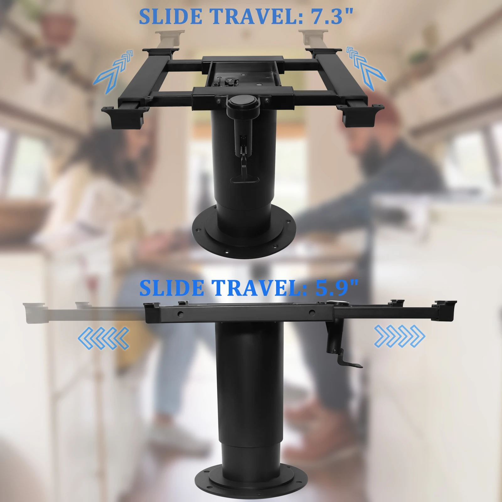 أرجل طاولة قابلة للتعديل تعمل بالهواء المضغوط لمركبة RV/التخييم مع 360 درجة ° مفتاح قفل منزلق دوار بأربعة اتجاهات وقاعدة قابلة لضبط الارتفاع. #5