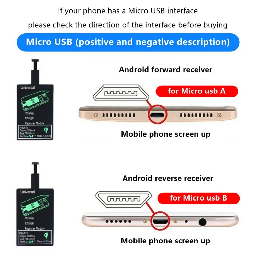 أفضل جهاز استقبال شحن لاسلكي خفيف الوزن، محول شاحن لاسلكي سريع عالمي (لـ Micro-USB A)