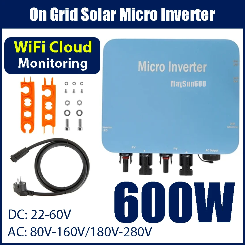 600W Netzgekoppelter Solar-Mikrowechselrichter mit MC-Anschluss 220V 230V 110V 120V AC Wasserdicht für 60V PV-Module