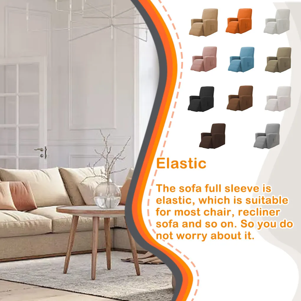 Recliner Cover with Pocket Solid Color Thickened Full Relaxing Slipcover Chair Dust-proof Protector Room Accessories