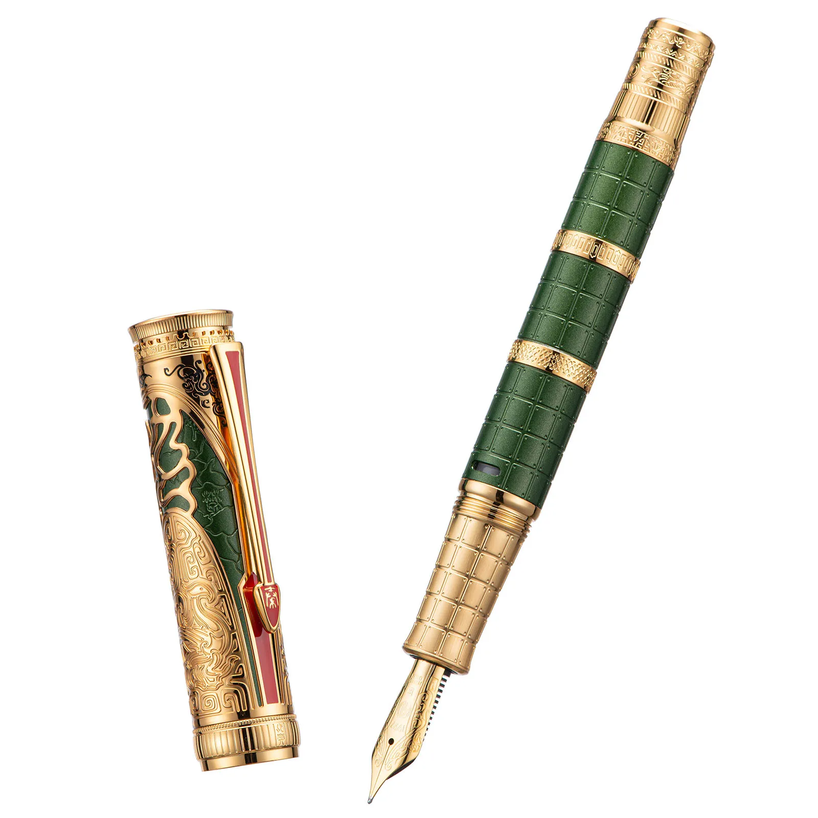 Stylo plume en métal 14-dian D5S Qin avec convertisseur, série ociasty, plume EF/F, écriture rétro exquise, style chinois gravé