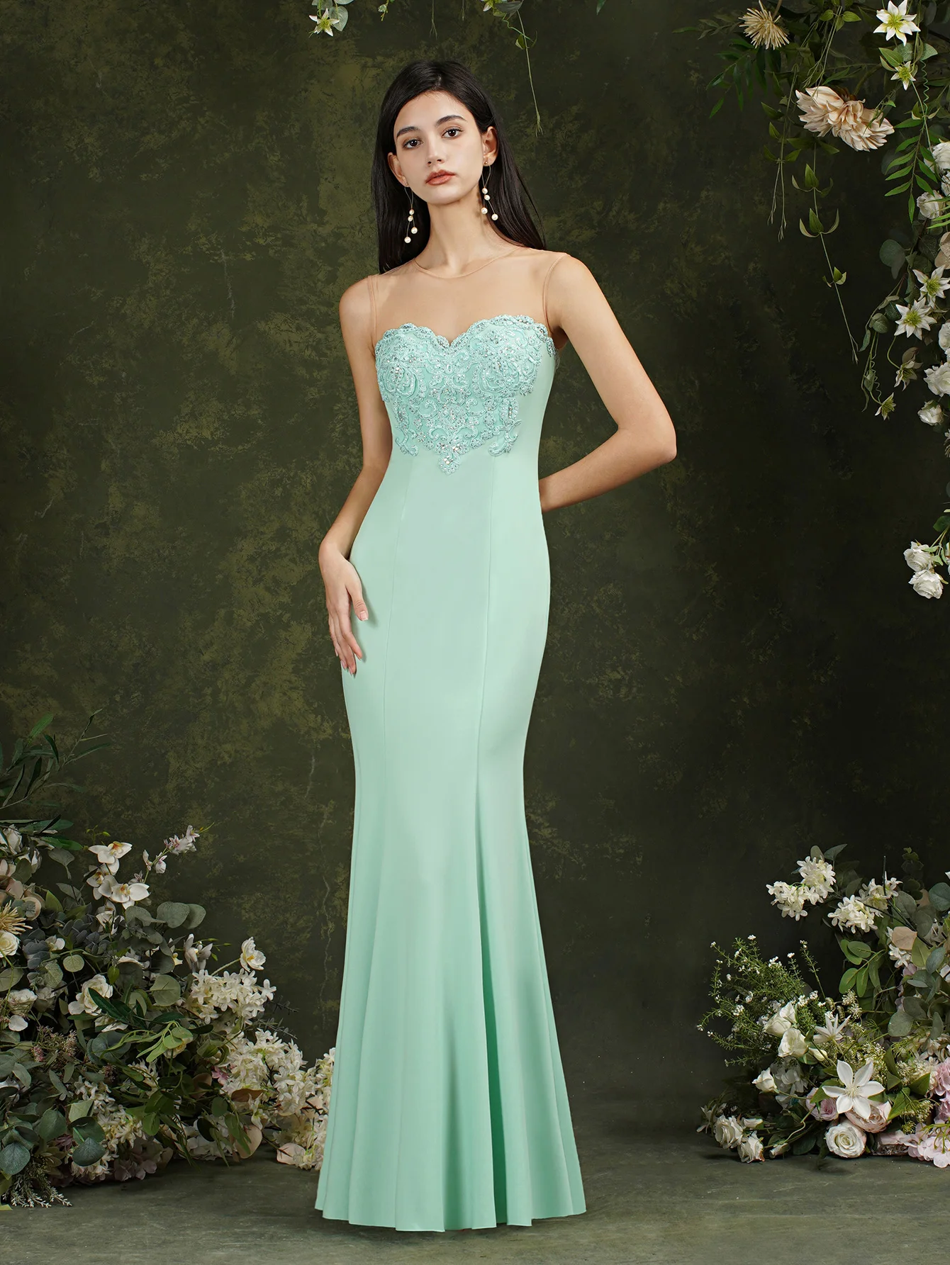 Women Mermaid Evening Dresses Mint Green Gold Appliqués Beads Sweetheart Illusion Backless Maxi Gowns Vestido de Festa