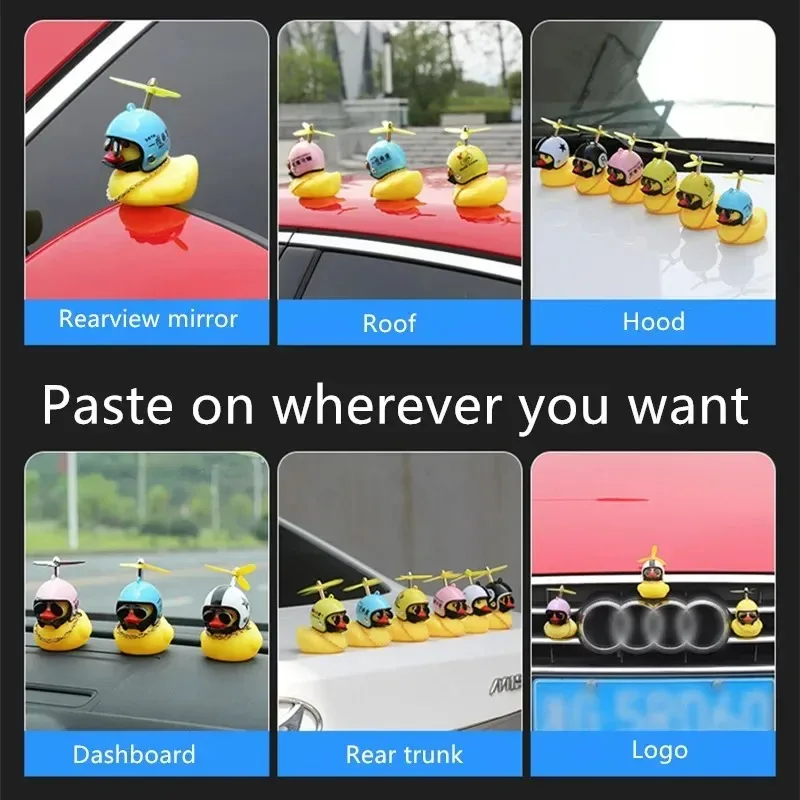 Capacete de animal de pato estridente de bicicleta e pato de borracha de bicicleta com hélices estridentes, decoração de painel de carro de bicicleta