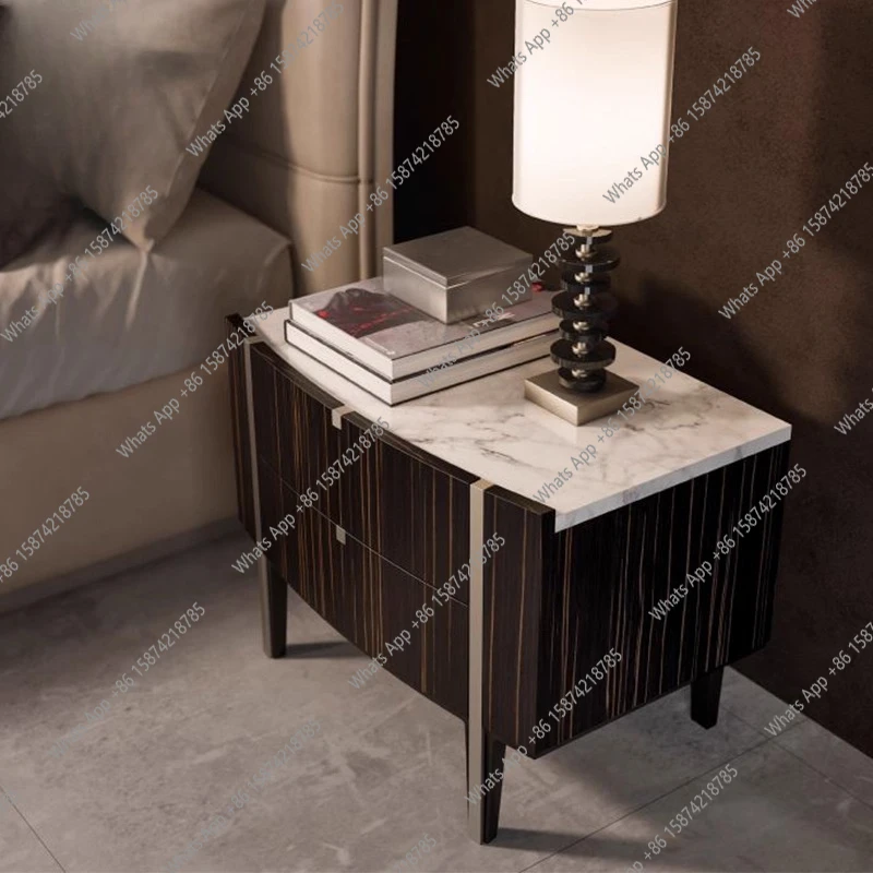 

Modern light luxury bedside table Natural marble bedroom High-end storage cabinet Italian designer household bedside table