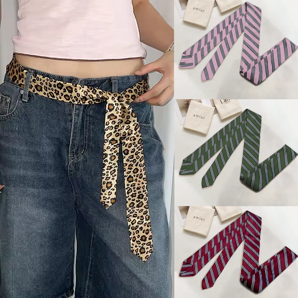 Gracefully Pretty Red Purple Striped Belt Ties For 3 Uses Fit Paired With Jeans Hair Decoration Dress Suit Accessory Ribbon Ties