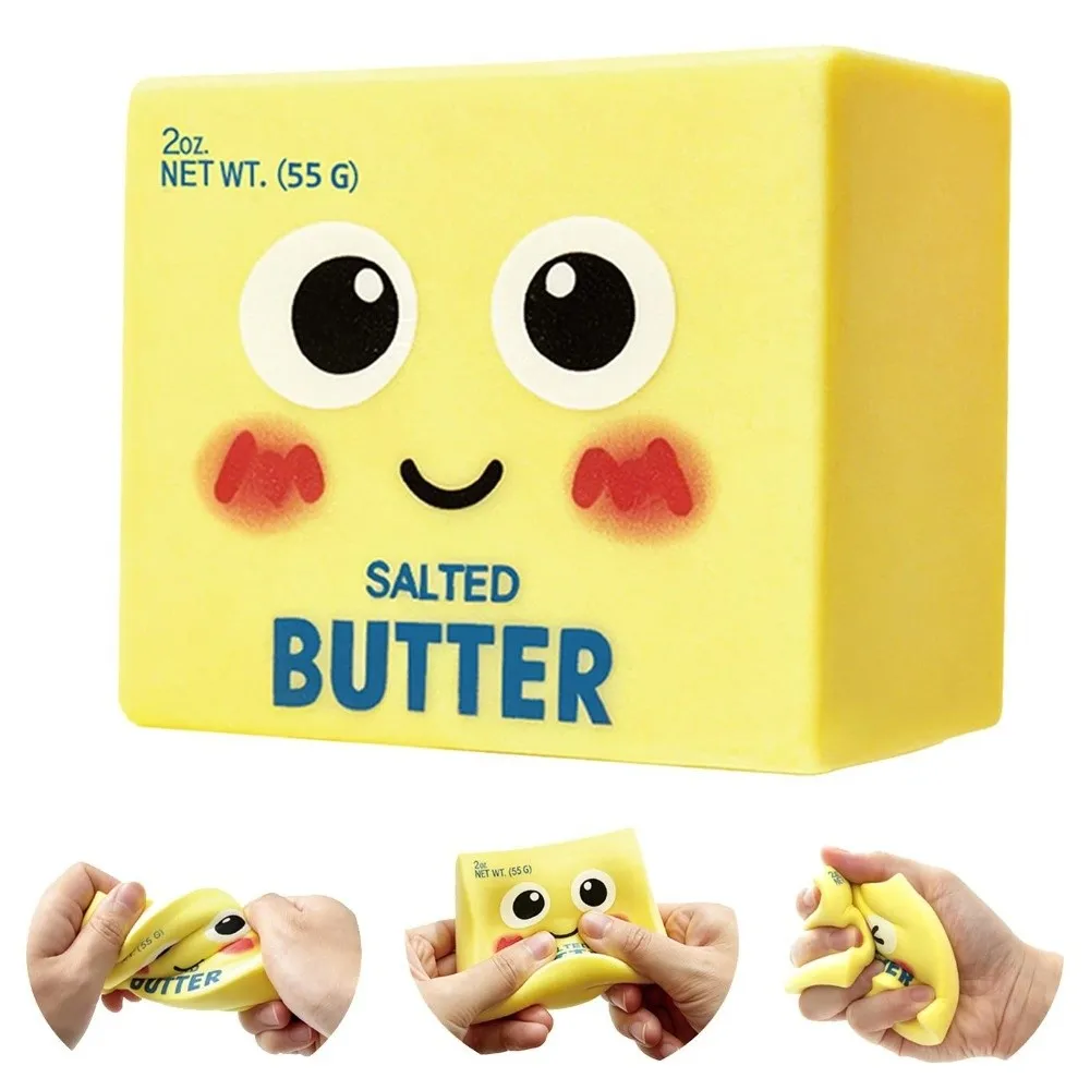 PU Foam Expression Butter Squishy Toy High Elastic Non Sticky Squishy Stress Toy Butter Shape Slow Rising Squeeze Toy for Adults