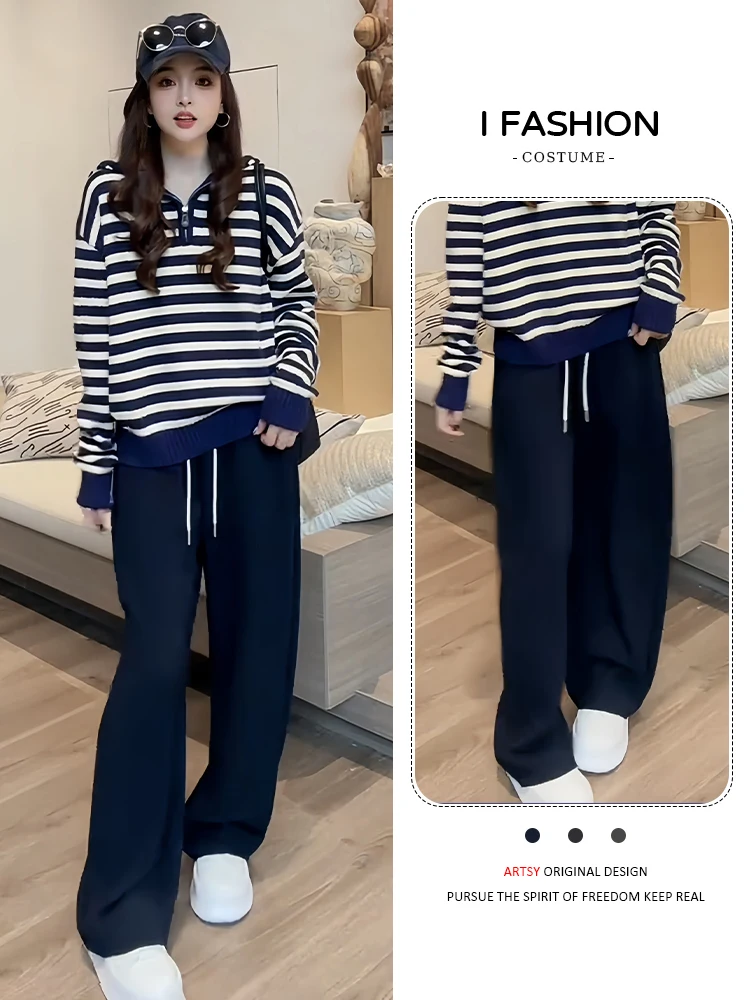 패셔너블 와이드 레그 팬츠 여성용 레이지 스타일 하이 웨이스트 스트레이트 컷 캐주얼 바지 가을 2025 트렌디 스트리트웨어