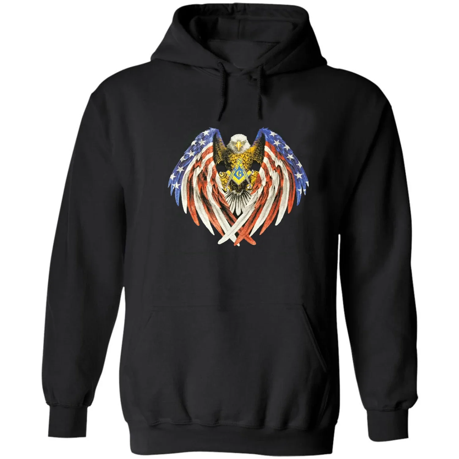 

USA Flag Swooping Eagle Freemason Symbol Patriotic Masonic Pullover Hoodie 100% Cotton Comfortable Casual Mens Sweatshirt